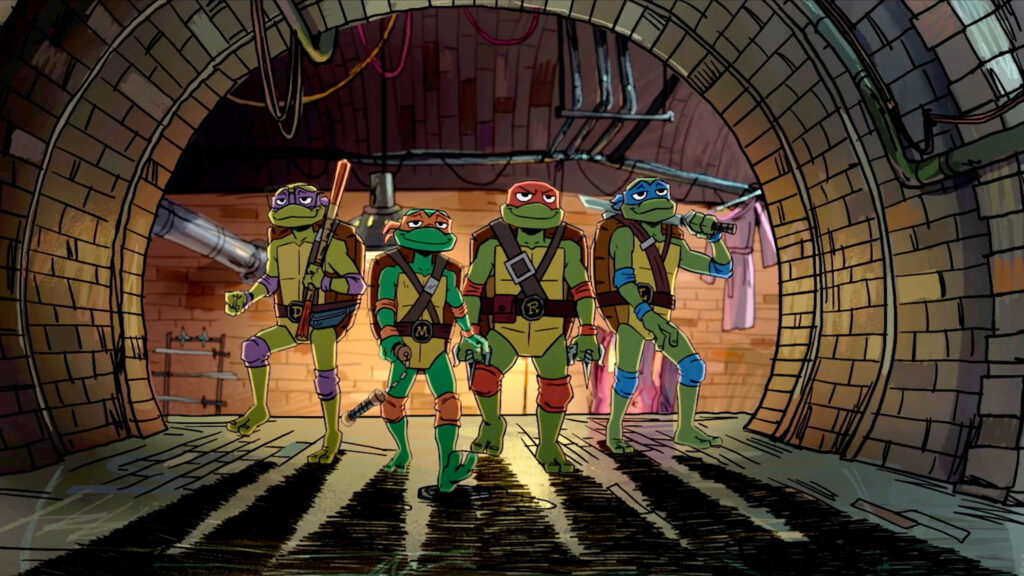 Micah Abbey as Donatello, Shamon Brown Jr. (The Chi) as Michelangelo, Nicolas Cantu as Leonardo, Brady Noon as Raphael, and Emmy® and Golden Globe® Award Winner Ayo Edebiri as April O'Neil in Teenage Mutant Ninja Turtles.