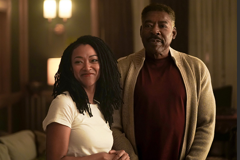 Lena (Sonequa Martin-Green) and her grandfather, the Rev. Edwin Peters (Ernie Hudson) in Season 1 of Boston Blue