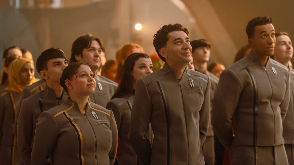 Romeo Carere as Ocam and Sandro Rosta as Caleb in Star Trek: Starfleet Academy Season 2