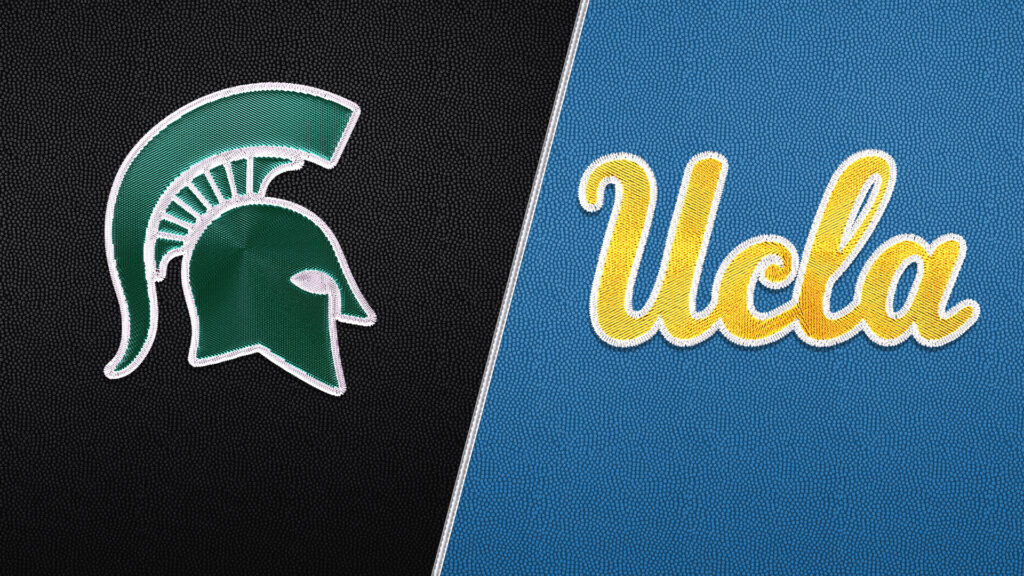 Logos for Michigan State and UCLA, the Big Ten schools that face off in a college football game on Saturday, Oct. 24, 2026