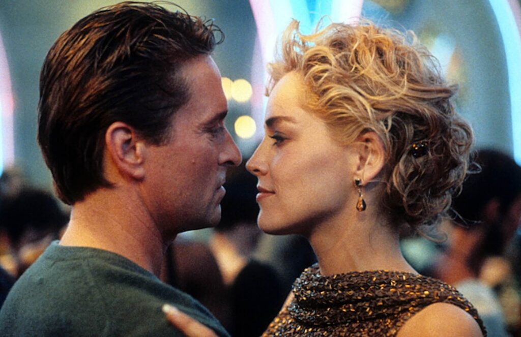Michael Douglas as San Francisco detective Nick Curran and Sharon Stone as novelist Catherine Tramell in Basic Instinct
